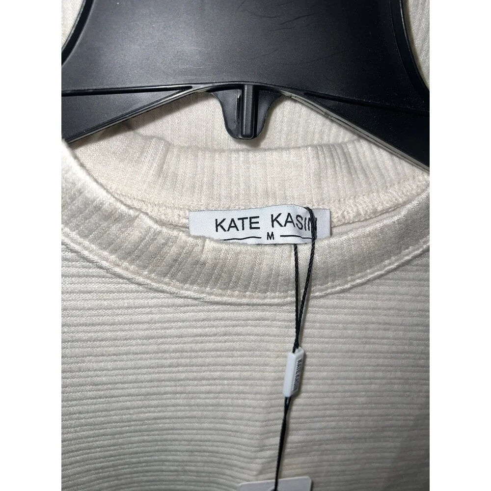 NWT! KATE KASIN Sweater Midi Skirt Set Medium Cream Ribbed Knit Two Piece Outfit